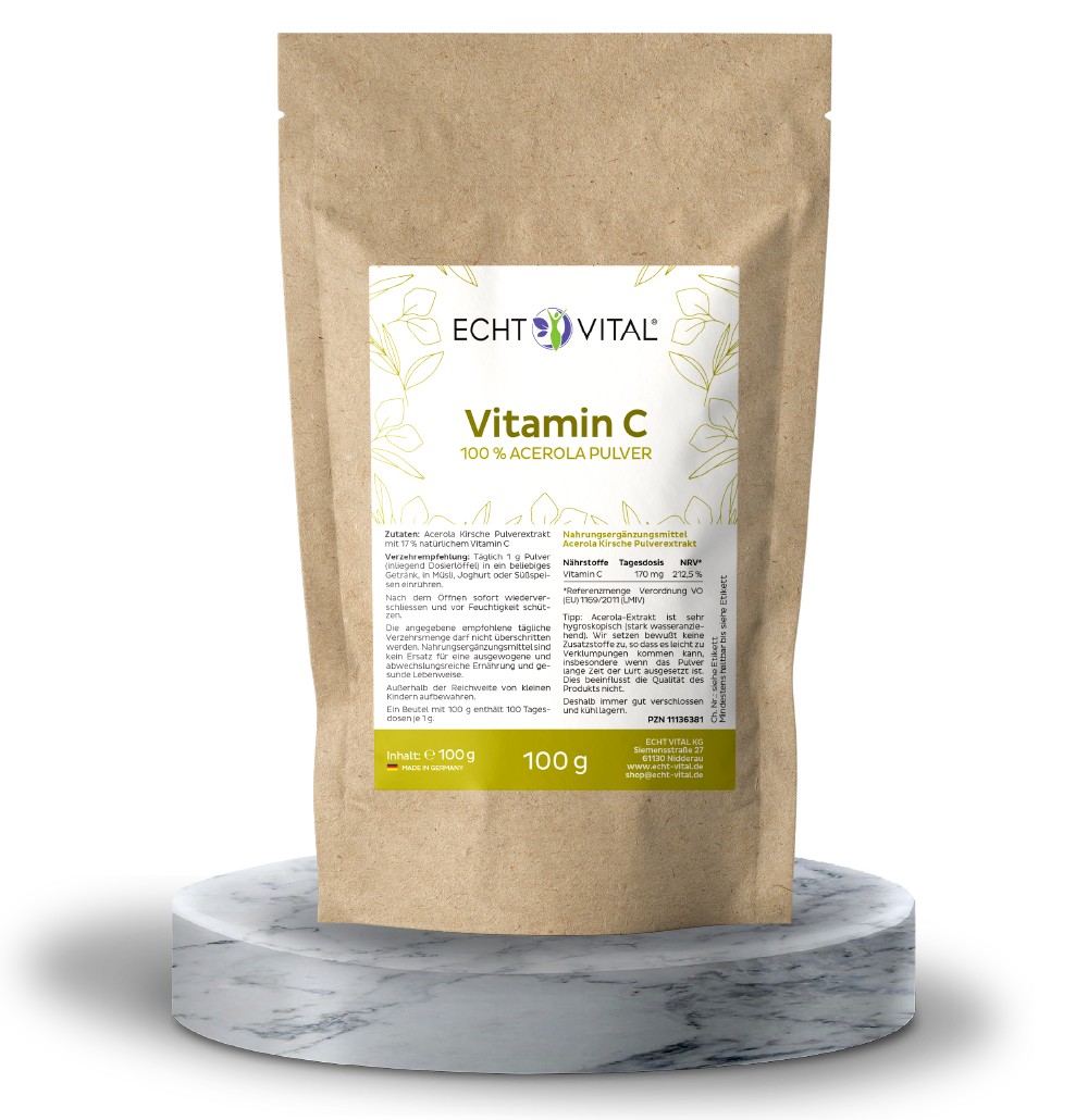 Vitamin C Pulver aus Acerola - ECHT VITAL Premium Qualität